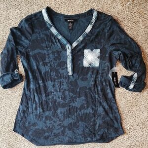 Style & Co. | Blue Floral & Plaid Top